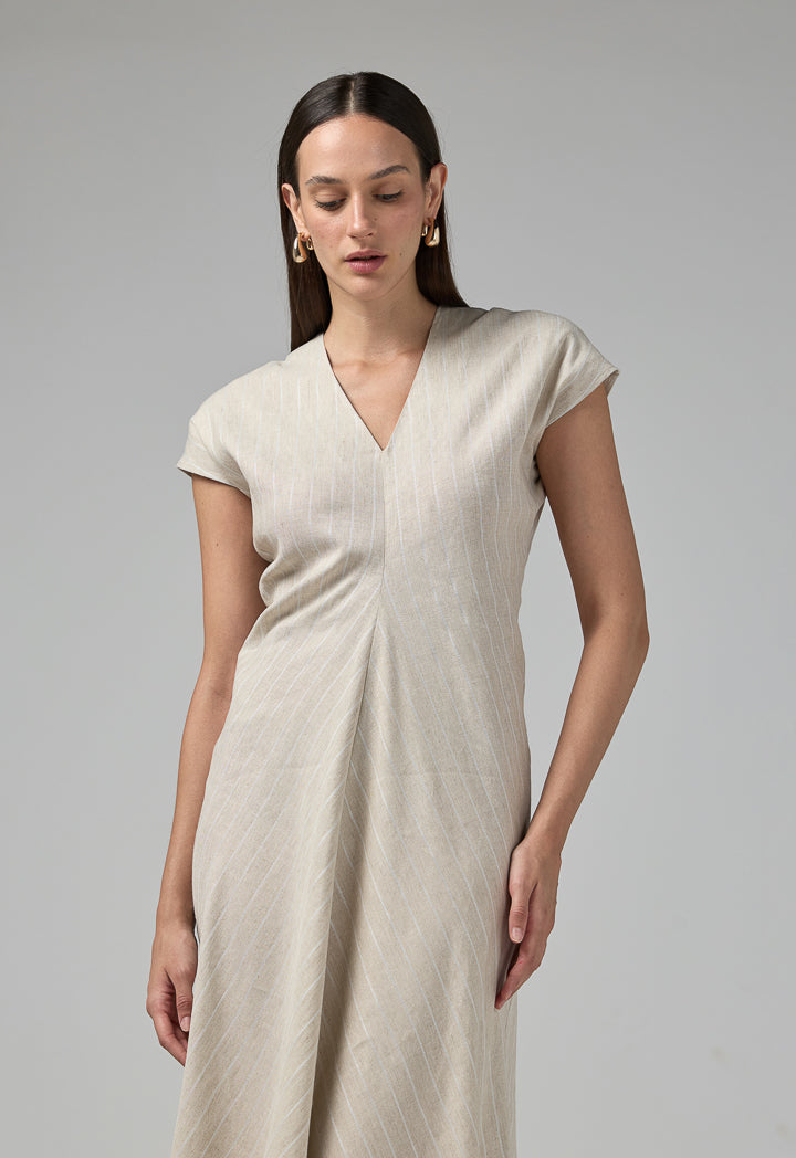 Choice V-Neck Striped Maxi Dress Beige
