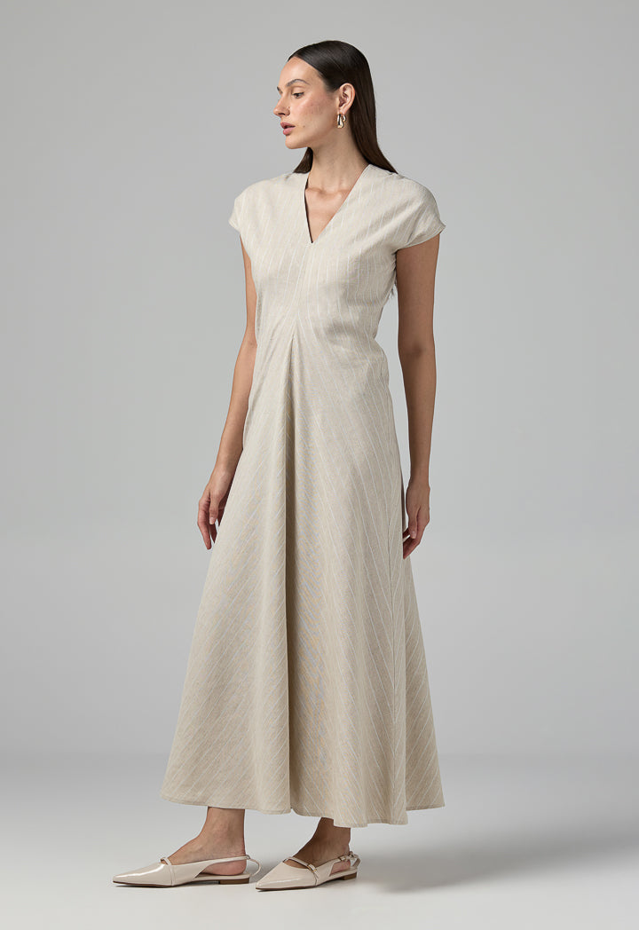 Choice V-Neck Striped Maxi Dress Beige