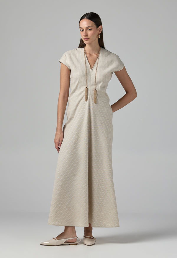 Choice V-Neck Striped Maxi Dress Beige
