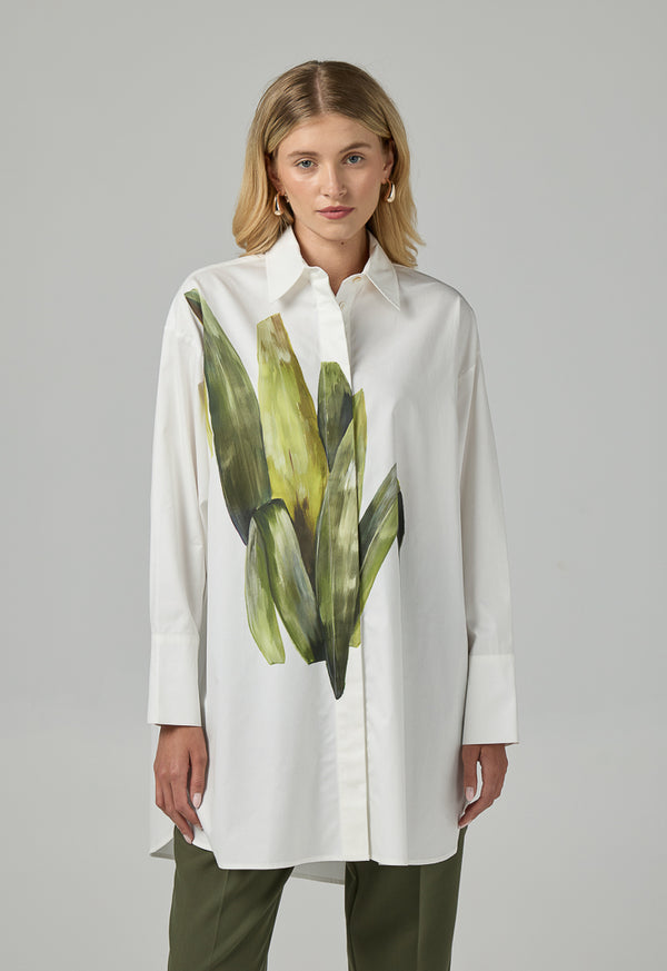 Choice Long Sleeve Oversize Printed Shirt Off White