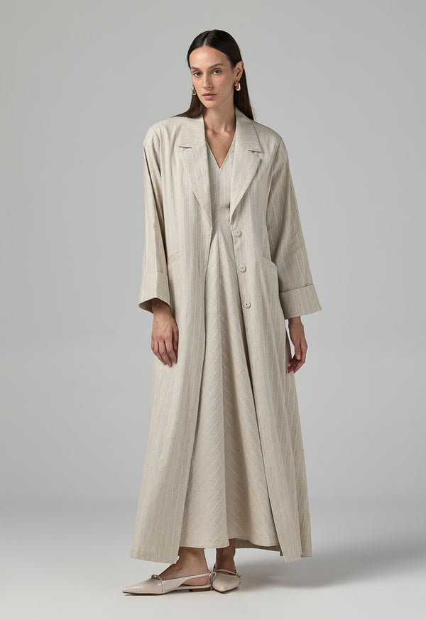 Choice Front Pocket Maxi Blazer Abaya Beige