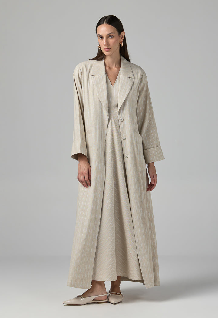 Choice Front Pocket Maxi Blazer Abaya Beige