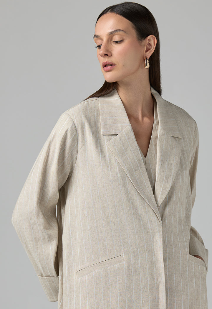 Choice Front Pocket Maxi Blazer Abaya Beige