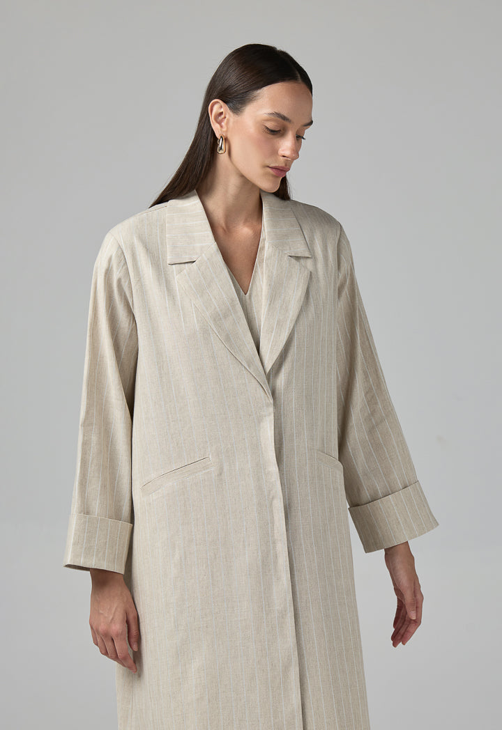 Choice Front Pocket Maxi Blazer Abaya Beige