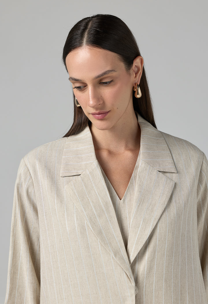 Choice Front Pocket Maxi Blazer Abaya Beige