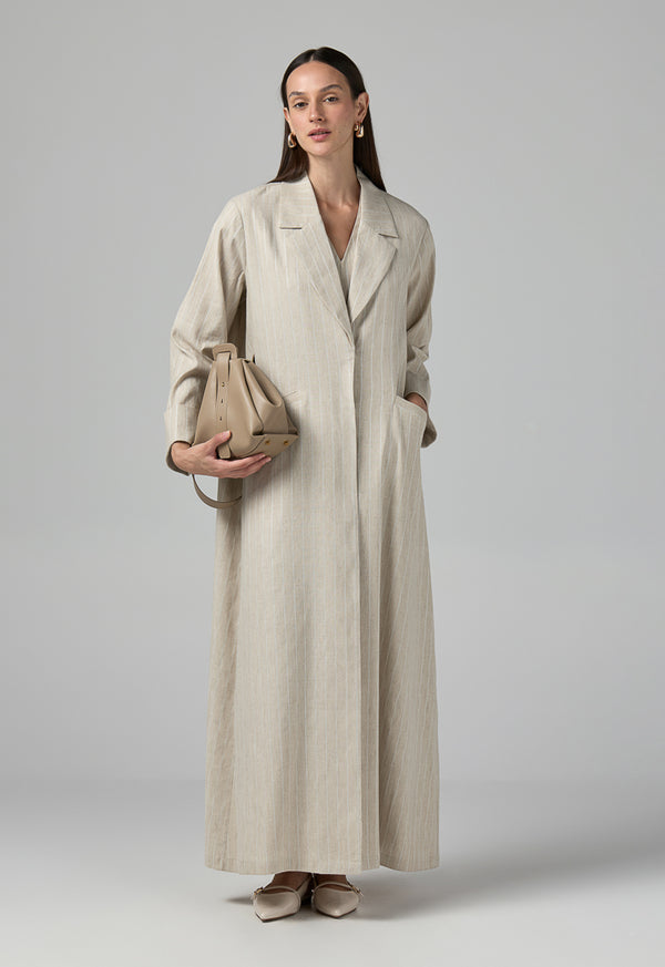 Choice Front Pocket Maxi Blazer Abaya Beige