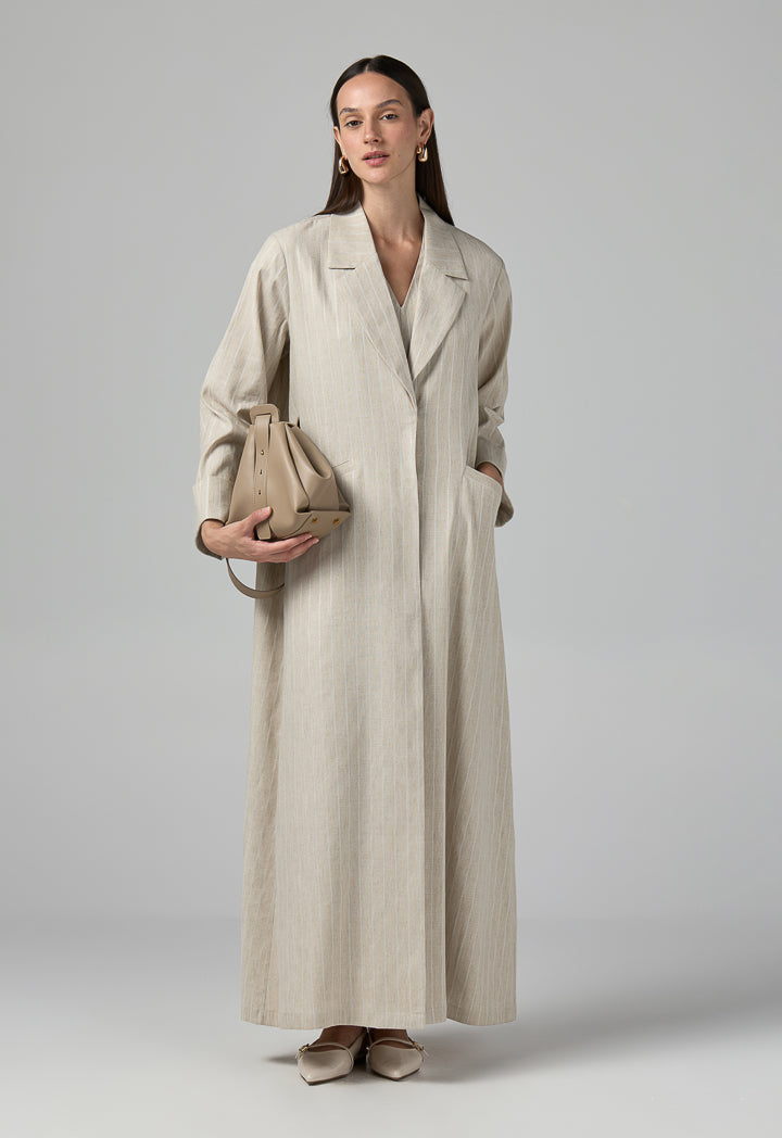 Choice Front Pocket Maxi Blazer Abaya Beige