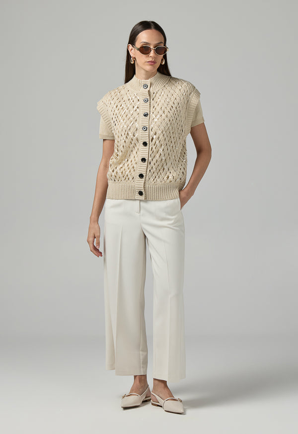 Choice Knitted Sequin Sleeveless Vest Beige