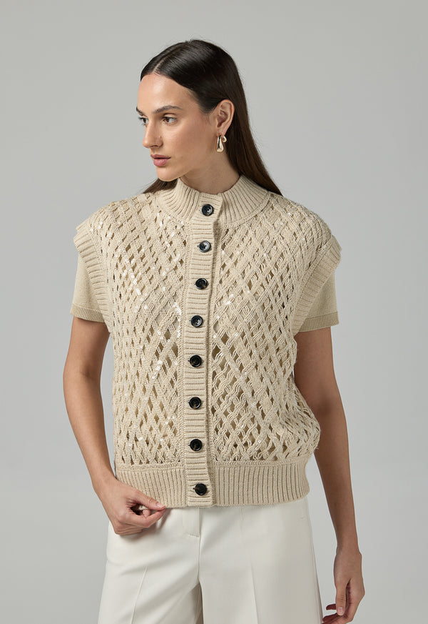 Choice Knitted Sequin Sleeveless Vest Beige