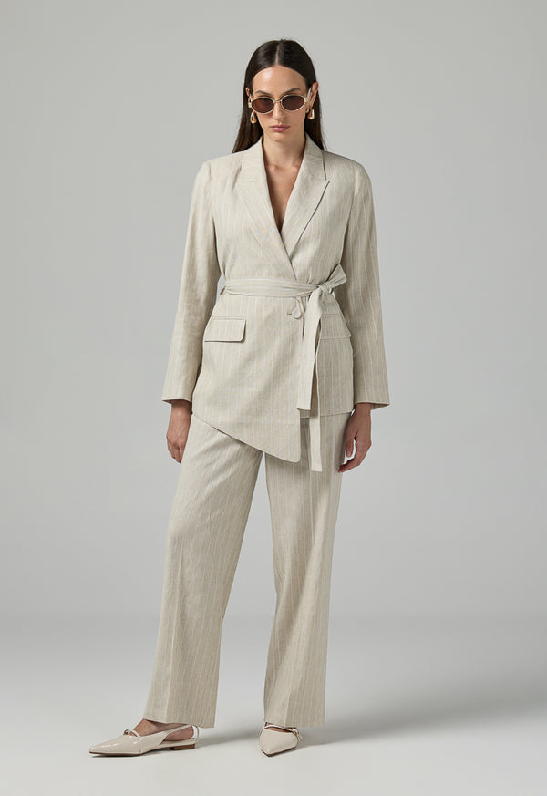 Choice Striped Smart Casual Blazer Beige