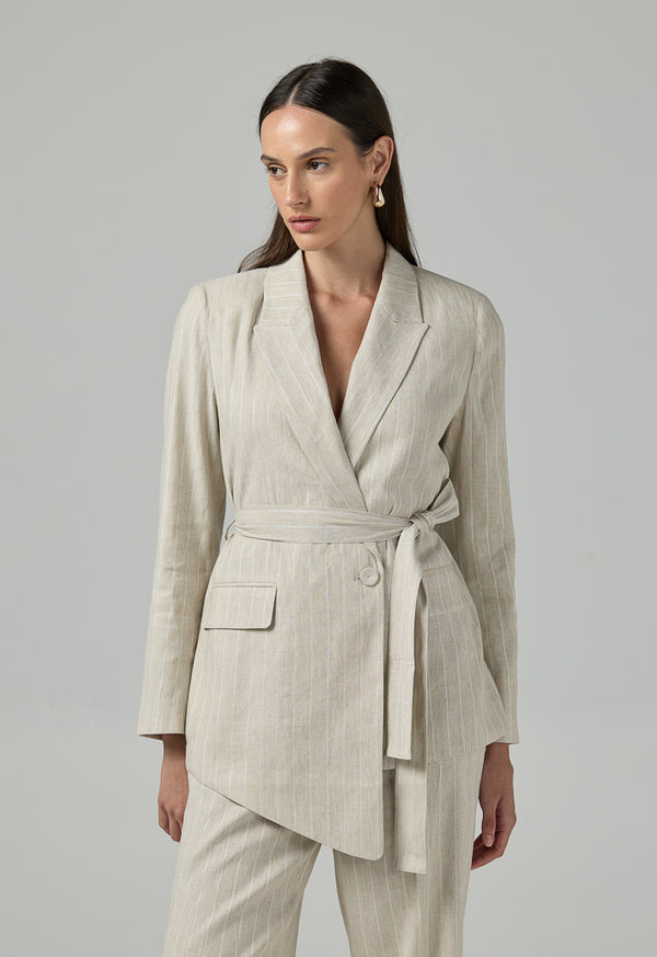 Choice Striped Smart Casual Blazer Beige