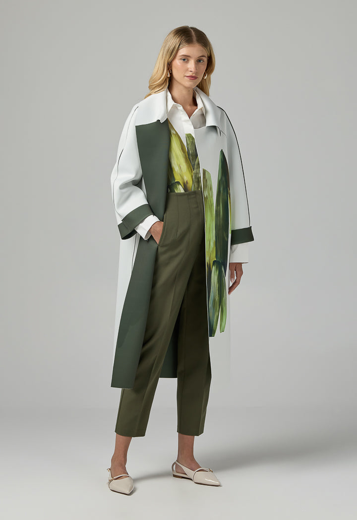 Choice Long Raglan Sleeves Belted Printed Jacket Multi Color