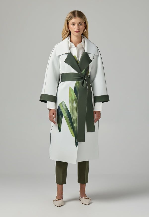 Choice Long Raglan Sleeves Belted Printed Jacket Multi Color