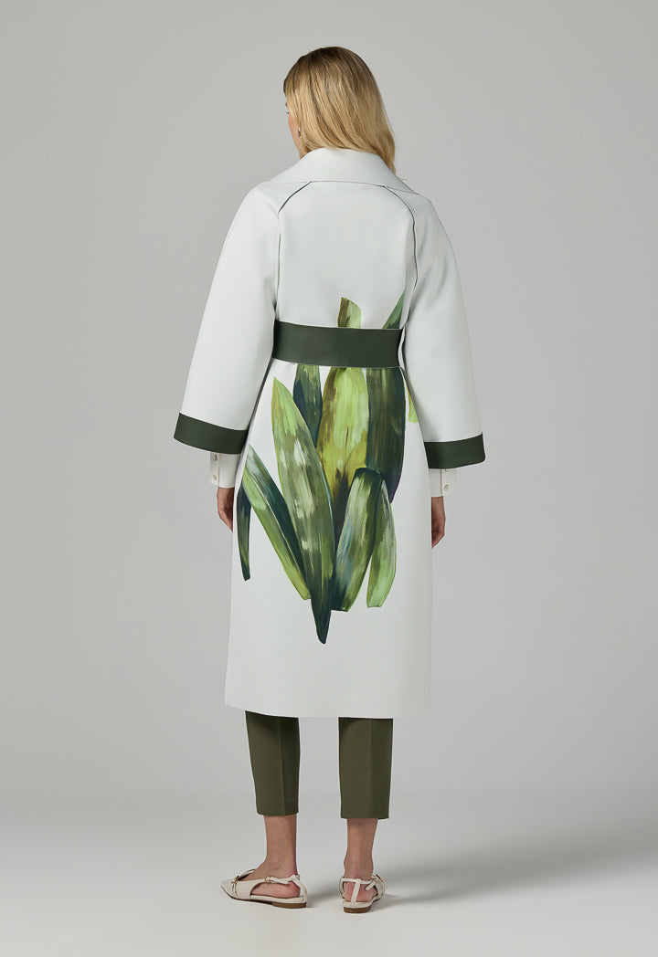 Choice Long Raglan Sleeves Belted Printed Jacket Multi Color