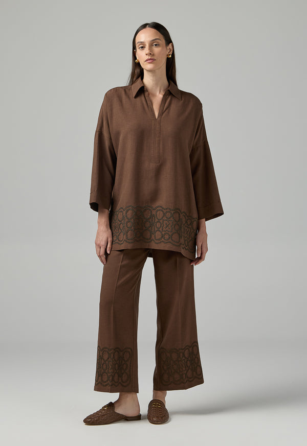 Choice Kimono Sleeve Relaxed Fit Blouse Brown