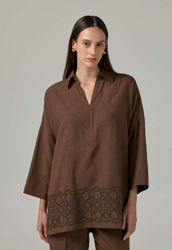 Choice Kimono Sleeve Relaxed Fit Blouse Brown