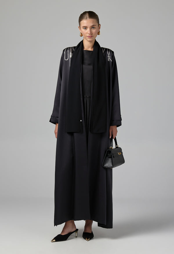 Choice Long Sleeve Contrast Abaya With Hijab (2 Pcs) Black