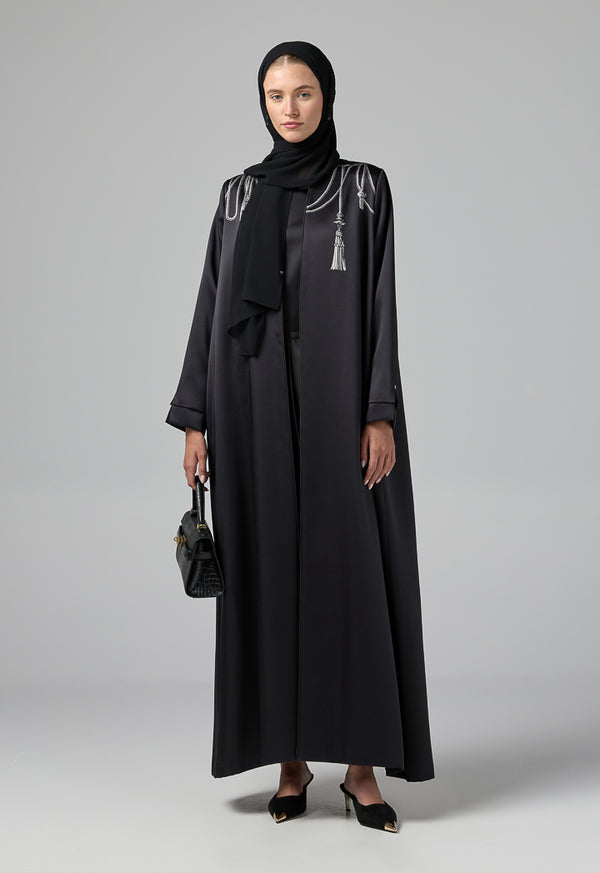 Choice Long Sleeve Contrast Abaya With Hijab (2 Pcs) Black