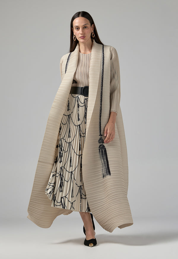 Choice Long Sleeve Printed Maxi Abaya Beige