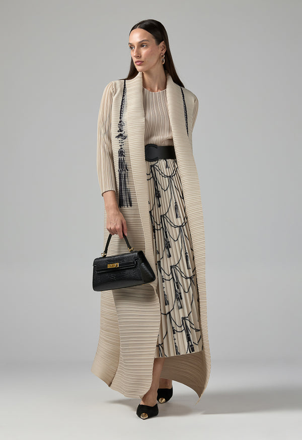 Choice Long Sleeve Printed Maxi Abaya Beige