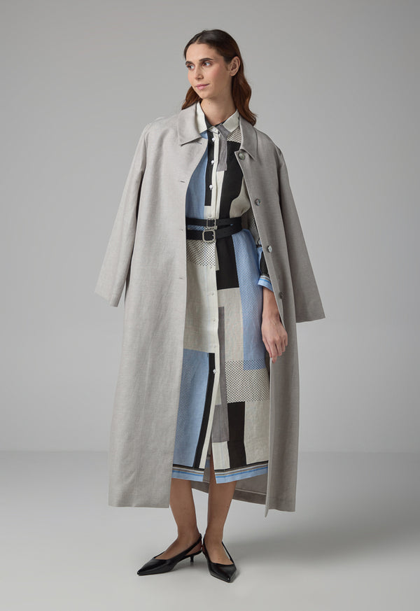 Choice Long Sleeve Printed Belted Shirt Dress Multi Color