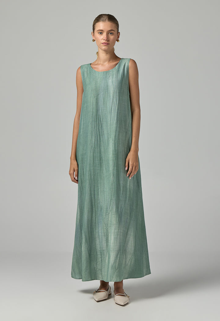 Choice Crinkled Sleeveless Maxi Dress Green