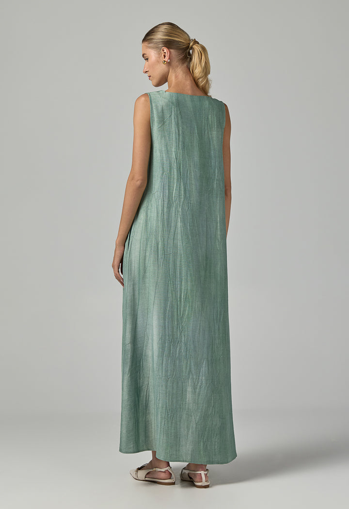 Choice Crinkled Sleeveless Maxi Dress Green