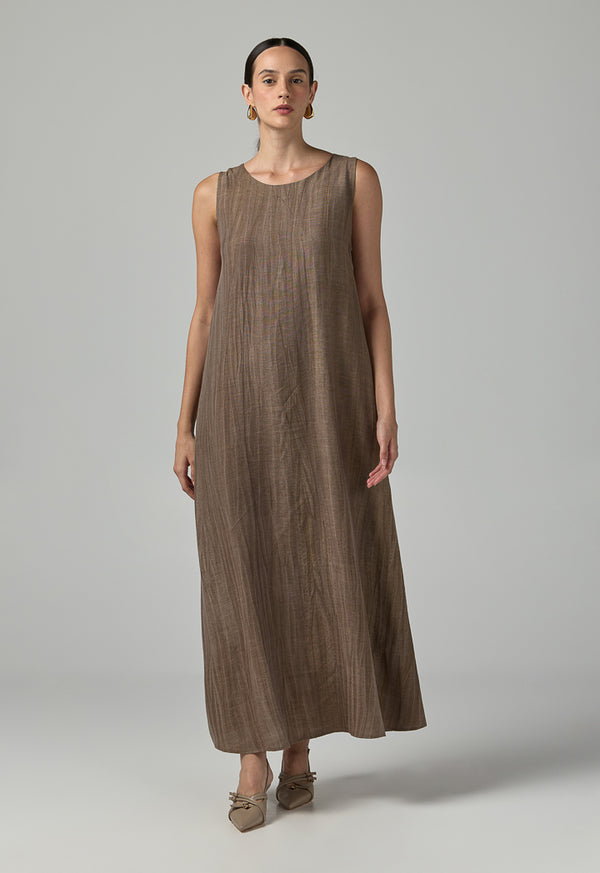 Choice Crinkled Sleeveless Maxi Dress Brown