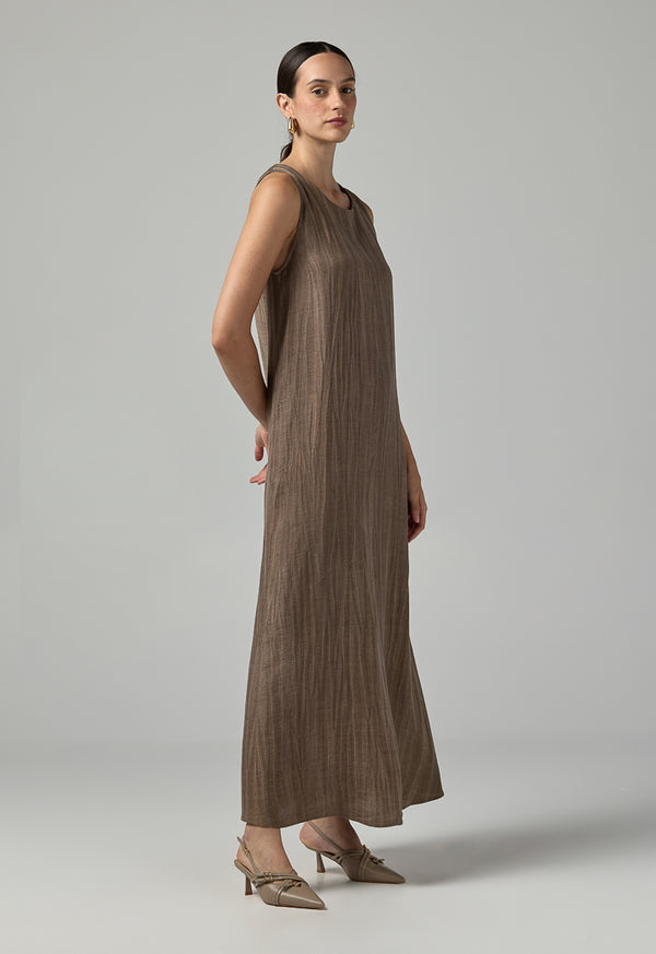 Choice Crinkled Sleeveless Maxi Dress Brown