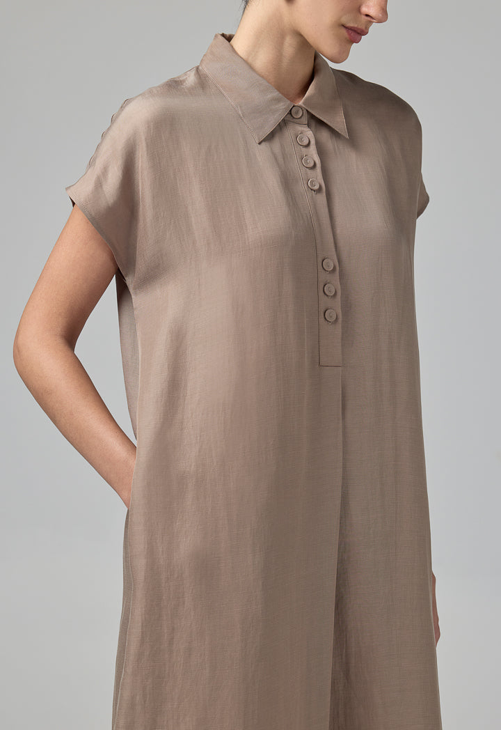 Choice Half Buttons Cap Sleeves Dress  Vison