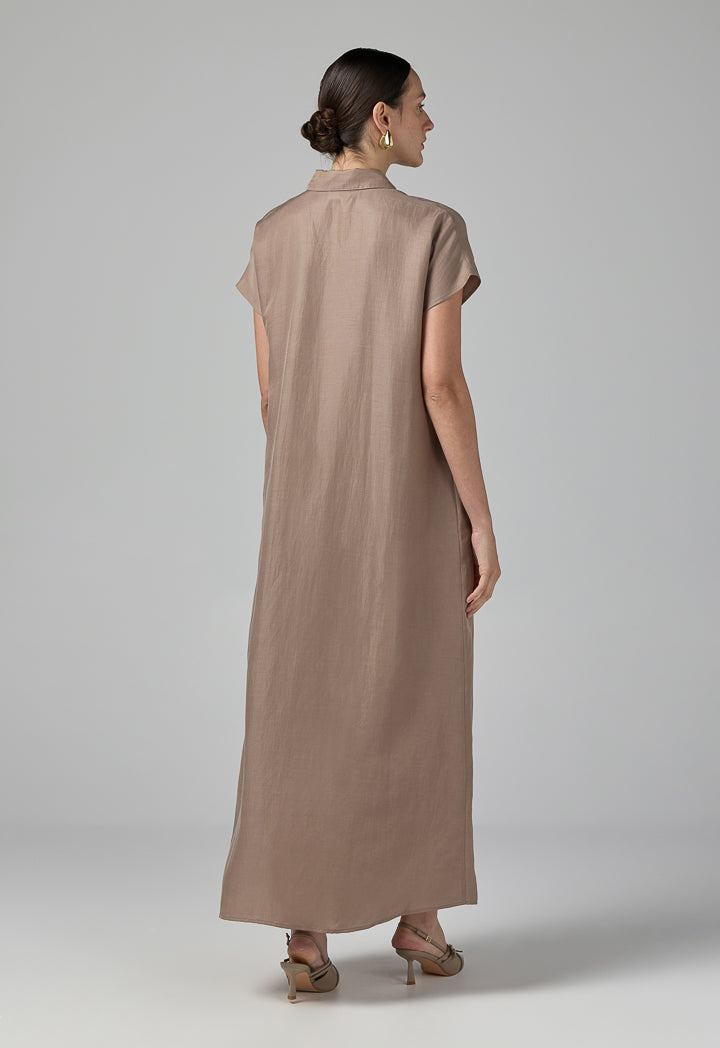 Choice Half Buttons Cap Sleeves Dress  Vison