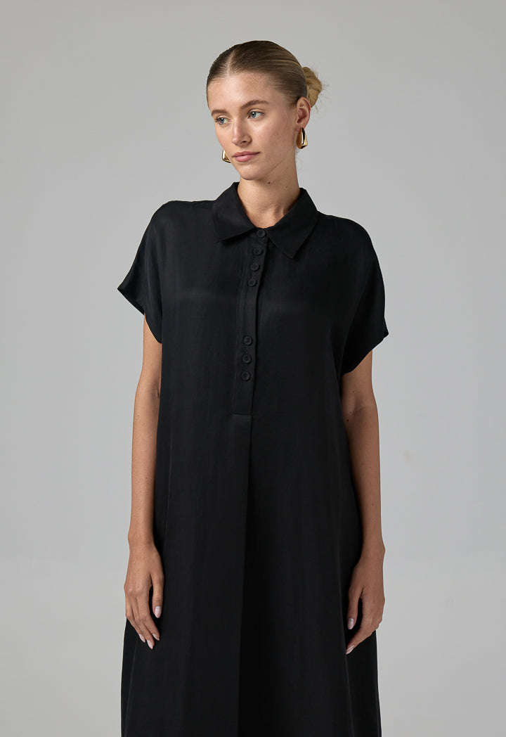 Choice Half Buttons Cap Sleeves Dress  Black