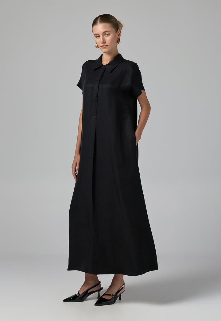 Choice Half Buttons Cap Sleeves Dress  Black