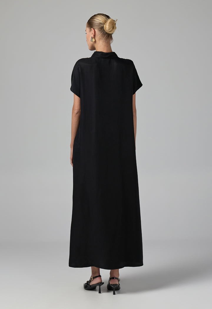 Choice Half Buttons Cap Sleeves Dress  Black