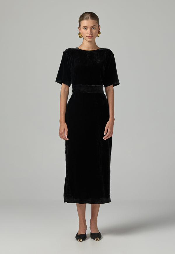 Choice Short Sleeve Velvet Dress  Black