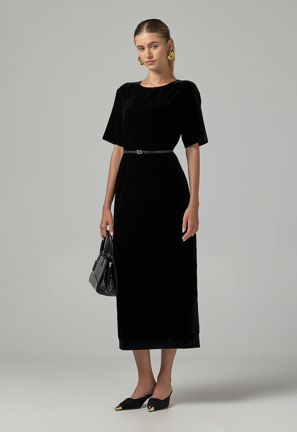 Choice Short Sleeve Velvet Dress  Black