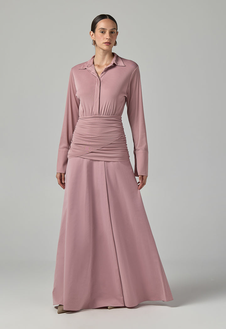 Choice Gathered Waist Wrap Maxi Dress Pink