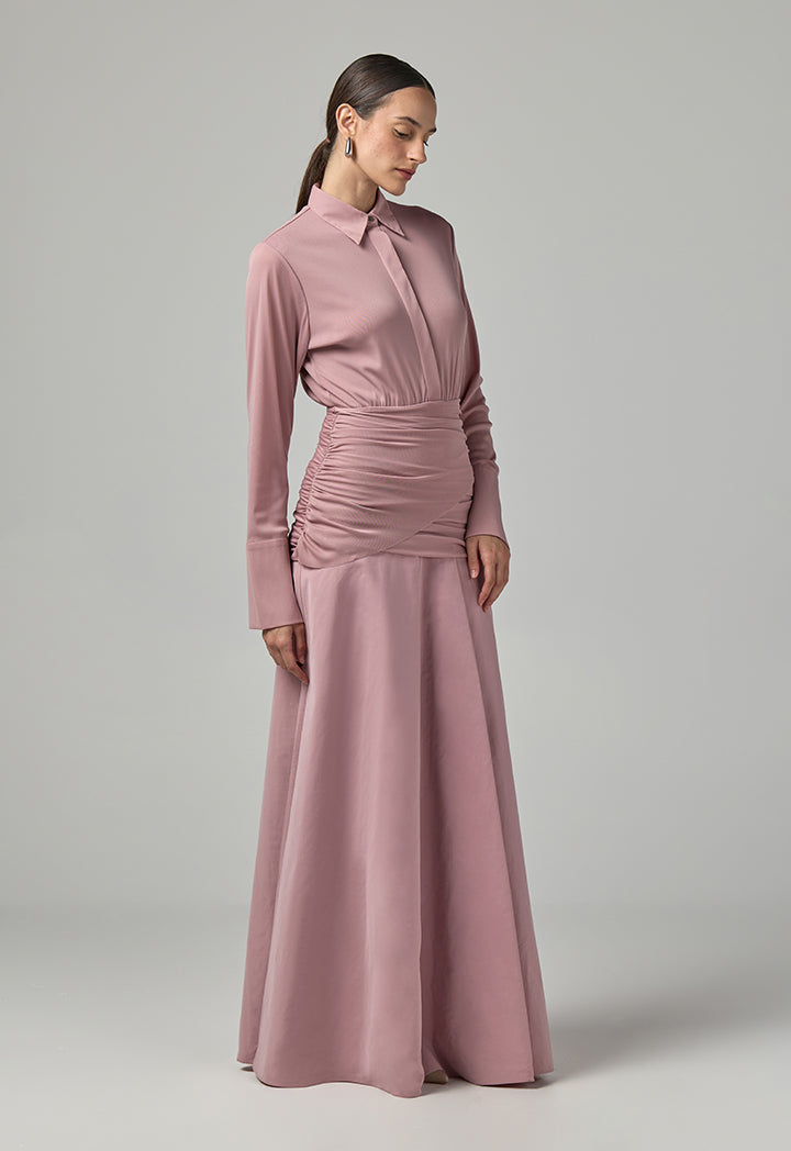 Choice Gathered Waist Wrap Maxi Dress Pink