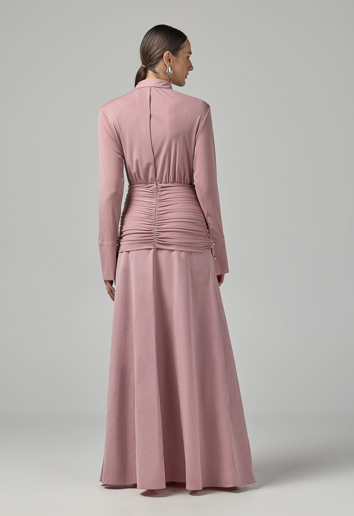 Choice Gathered Waist Wrap Maxi Dress Pink