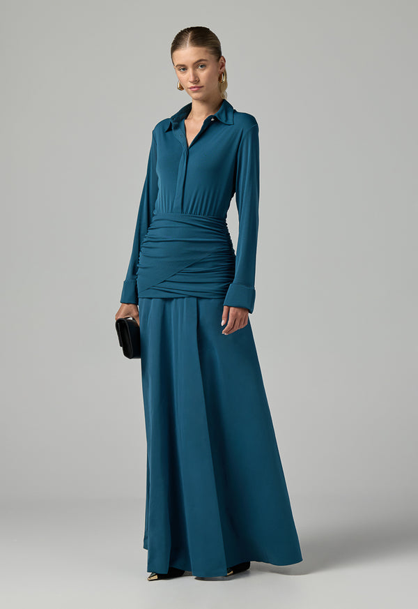 Choice Gathered Waist Wrap Maxi Dress Teal
