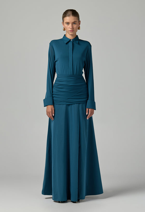 Choice Gathered Waist Wrap Maxi Dress Teal