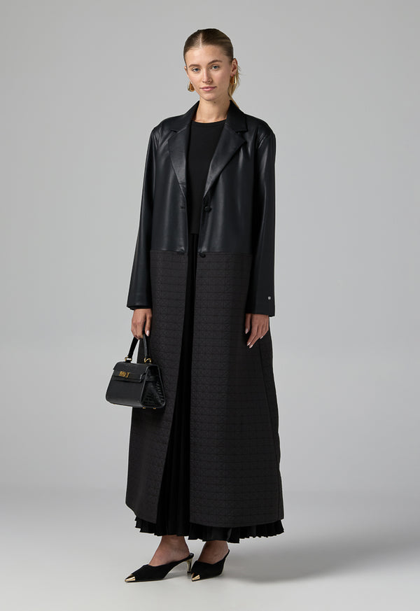 Choice Pu Leather Quilted Coat Black