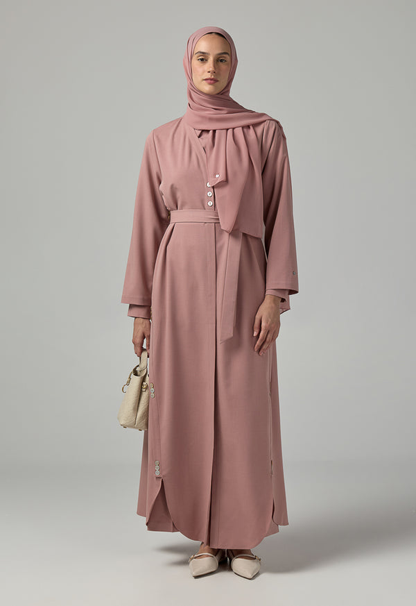 Choice Single Tone Long Sleeve Abaya With Hijab (2 Pcs) Pink