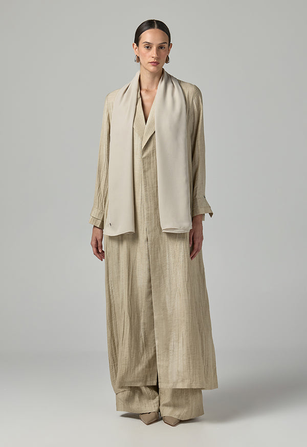 Choice Solid Textured Abaya With Hijab (2Pcs) Beige