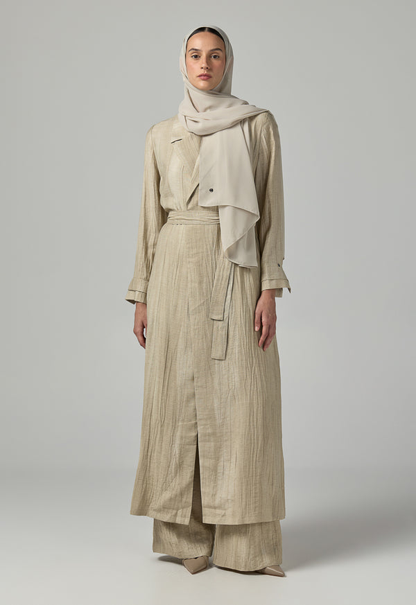 Choice Solid Textured Abaya With Hijab (2Pcs) Beige