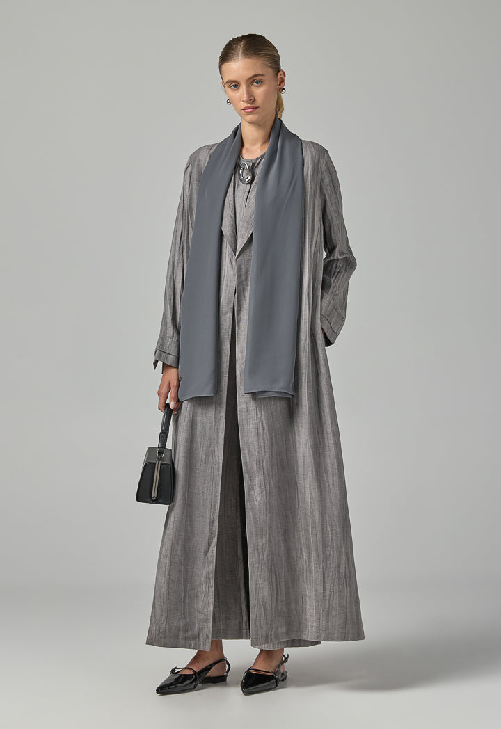 Choice Solid Textured Abaya With Hijab (2Pcs) Grey