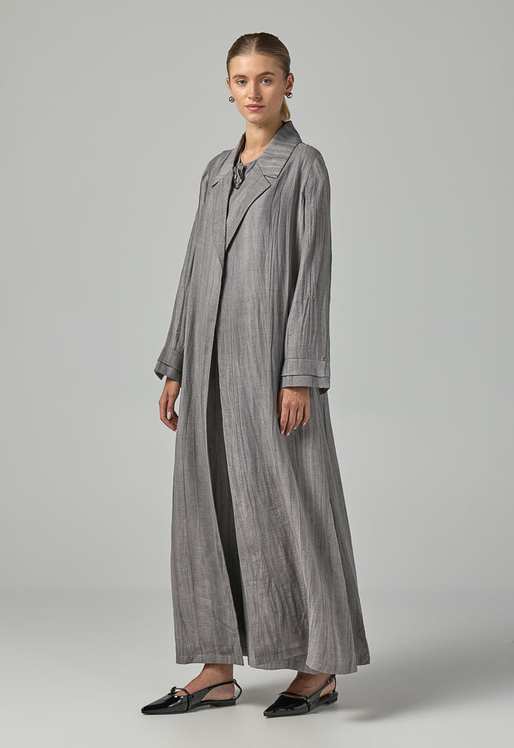 Choice Solid Textured Abaya With Hijab (2Pcs) Grey
