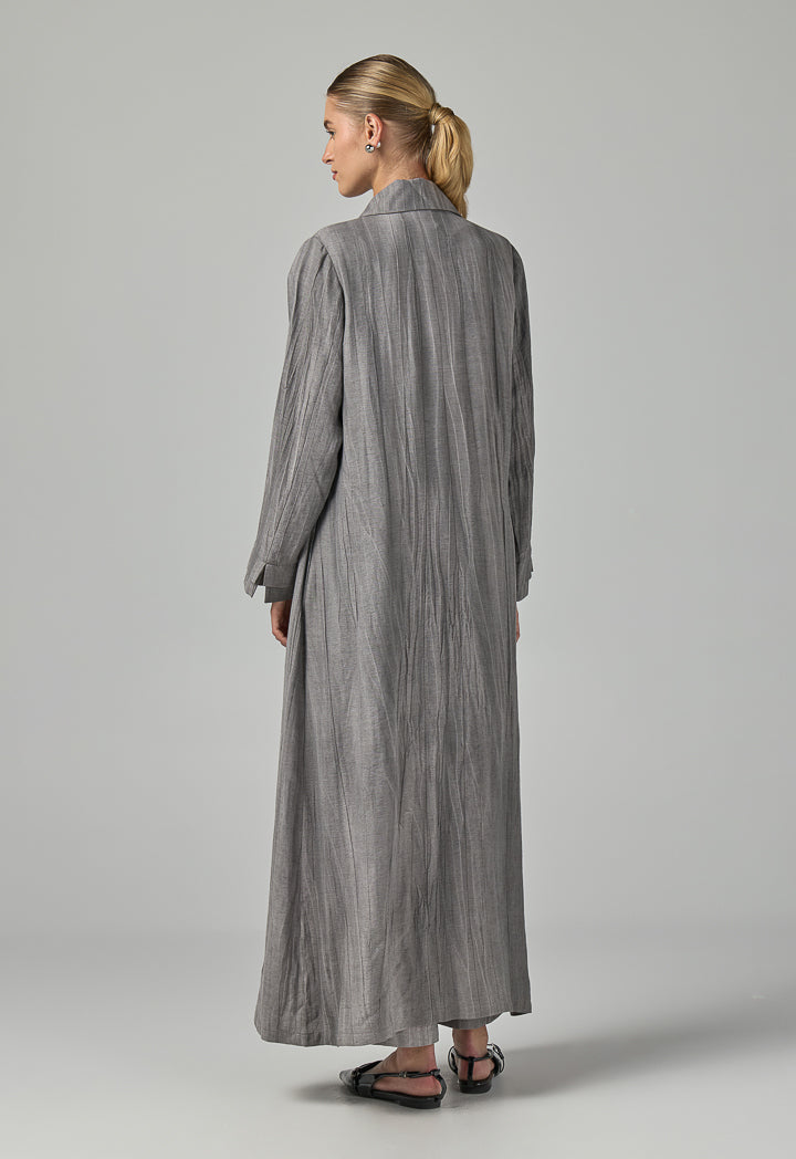 Choice Solid Textured Abaya With Hijab (2Pcs) Grey