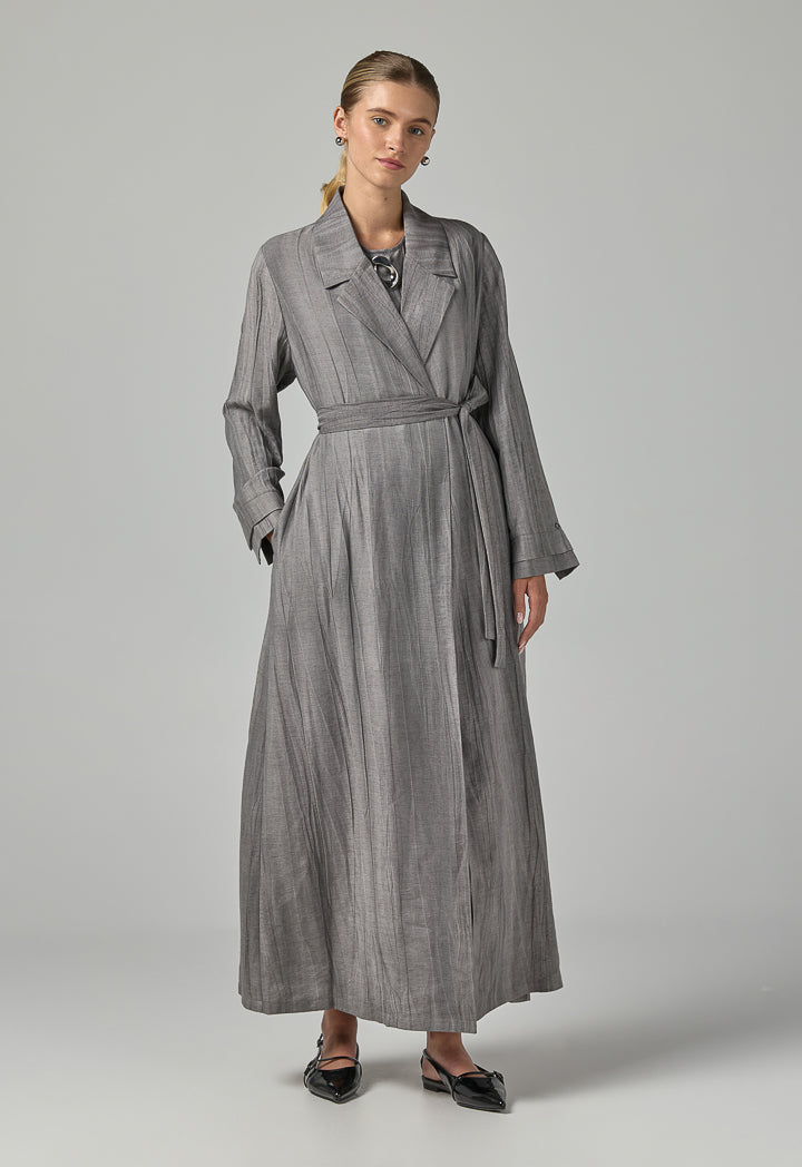 Choice Solid Textured Abaya With Hijab (2Pcs) Grey