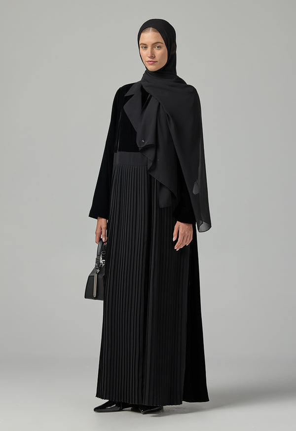 Choice Double Breasted Notched Collar Abaya With Hijab (2Pcs) Black